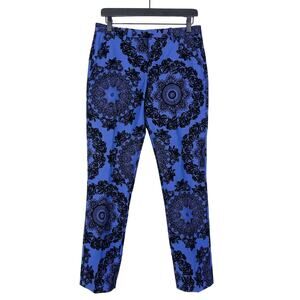 Twisted Tailor Womens Size 30 Velvet Lace Print Slim Dress Pants Blue